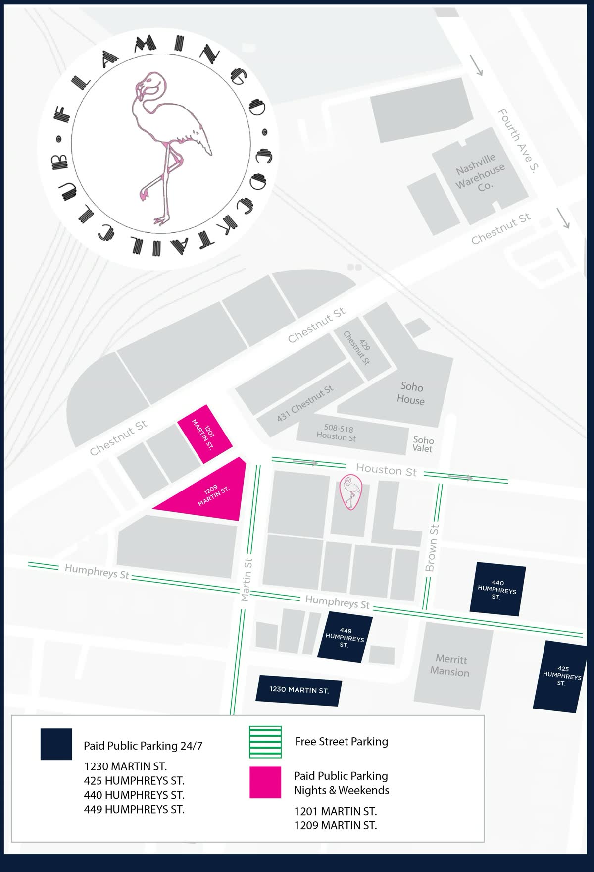 Parking map around 509 Houston St, Nashville